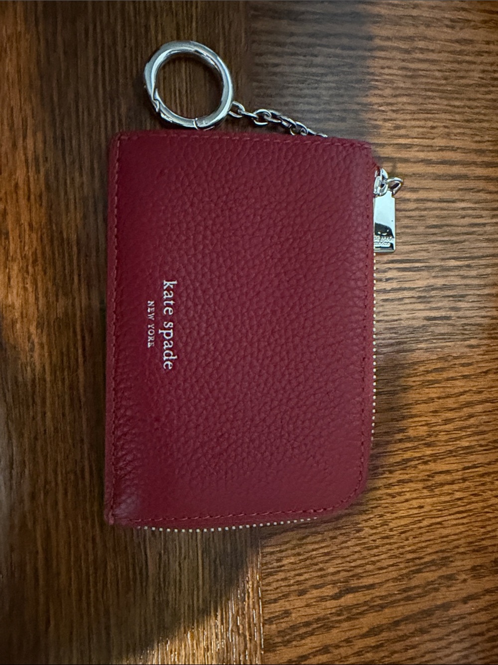 kate spade Red Pebbled Leather Zip Key & Card Holder with Keyring